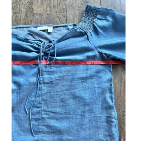Hinge Chambray Off Shoulder Top Size XS Blue Flowy Boho Blouse Lightweight - Picture 6 of 7